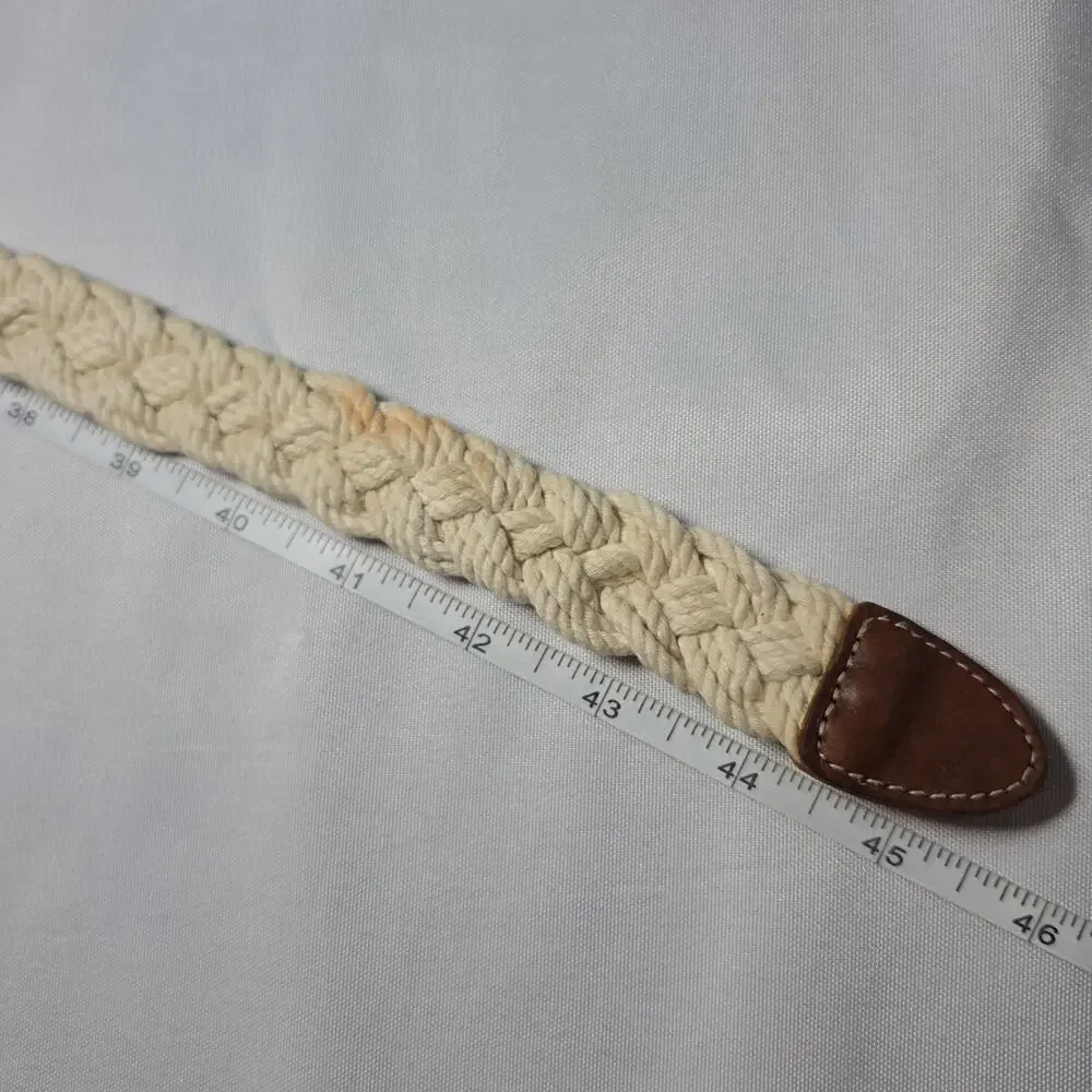 Belt Womens American Eagle Outfitters White Braided Rope Brown Leather Sz L-XL